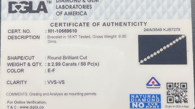 Diamond Bracelet 18k White Gold (DIA WT - 2.99 Carats GR WT - 6.85 g) {58PCS}