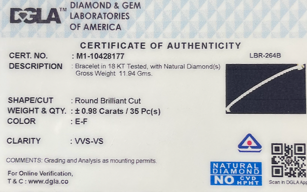 Diamond Bracelet 18k Gold (DIA WT - 0.98 Carats GR WT - 11.94 g) {35PCS}