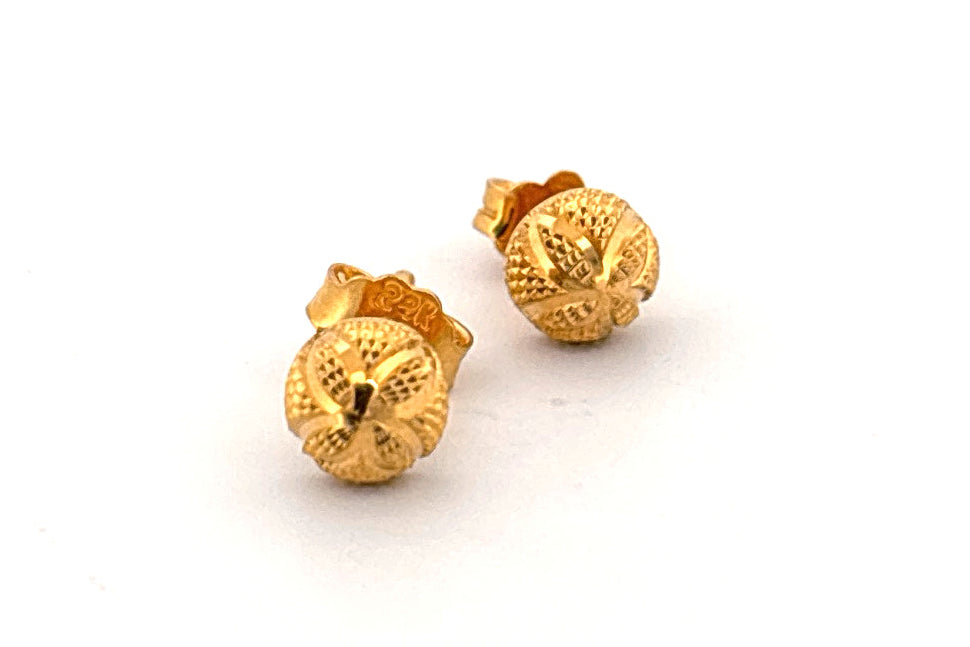 22K Gold Textured Round Stud Earrings wt. 1.64g