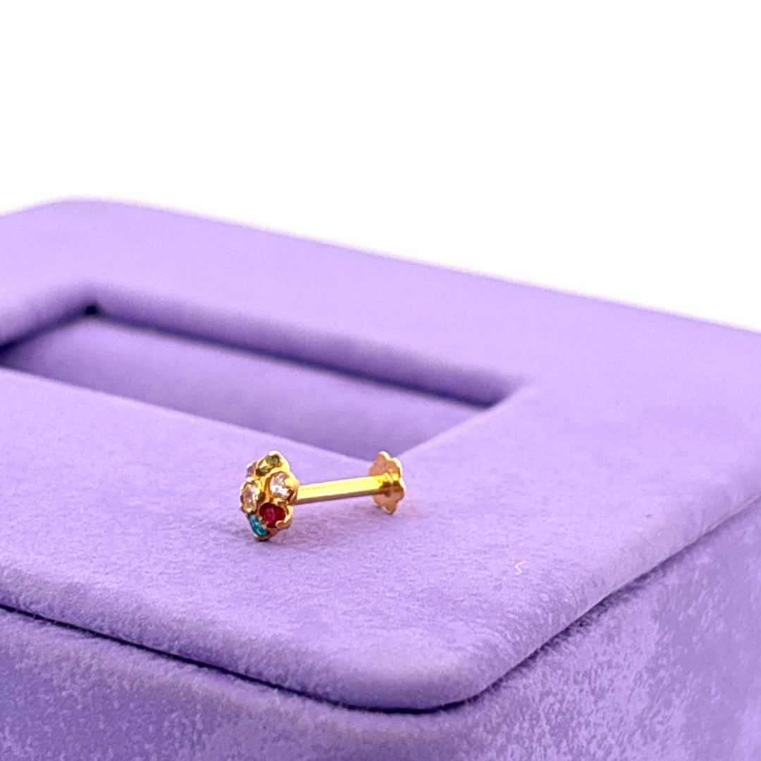 Floral nose pin with color stones