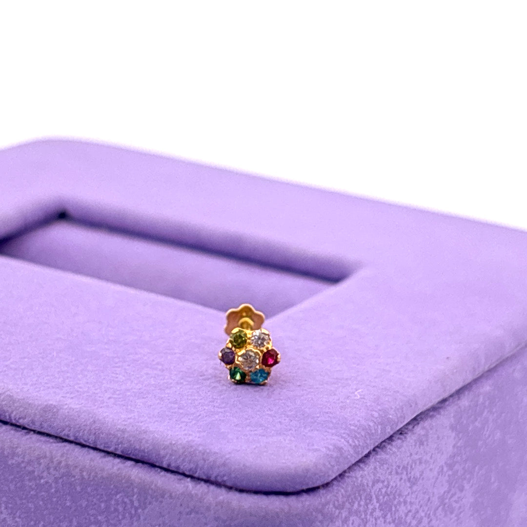 Floral nose pin with color stones