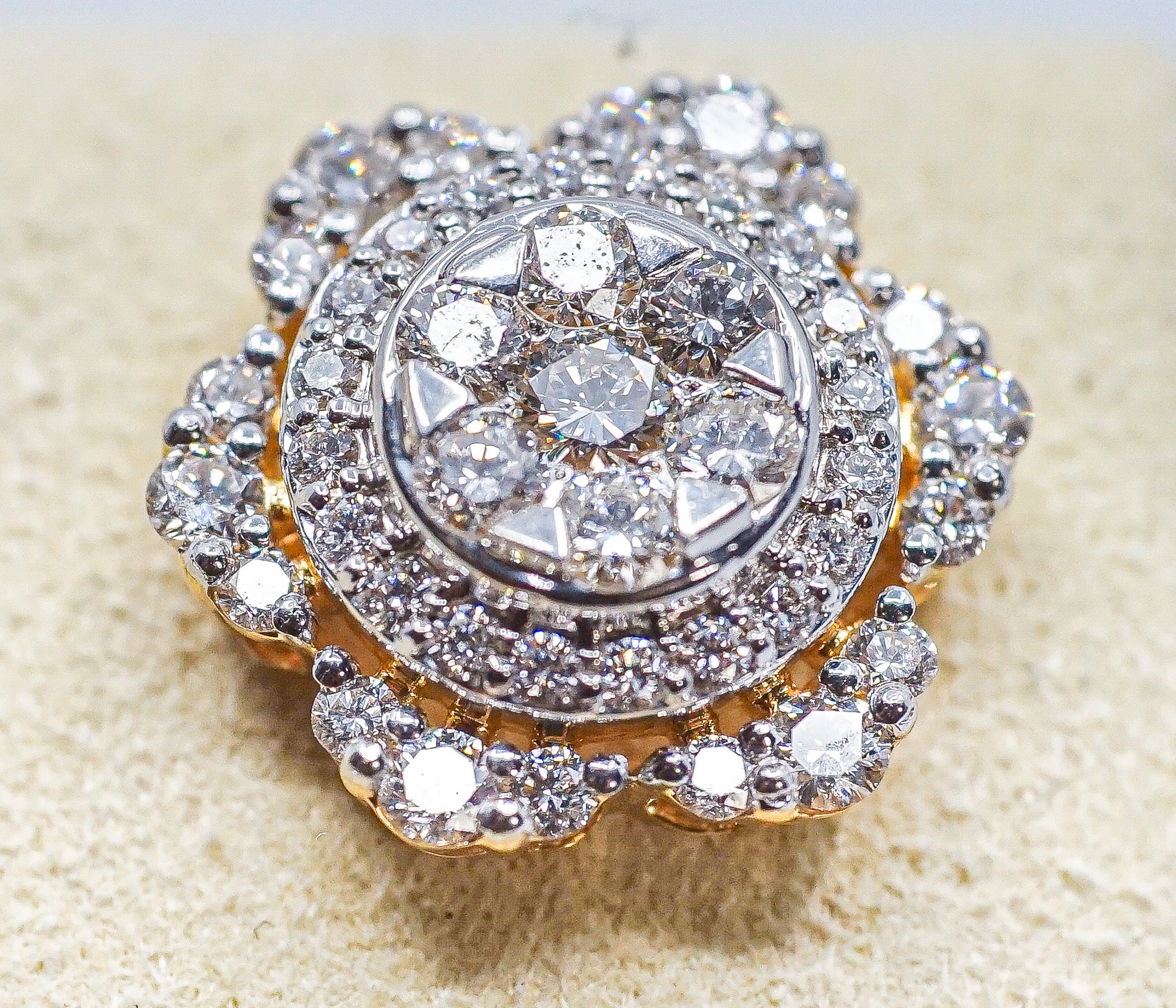 Moonlit Grace 18k gold diamond stud earring with round cluster design, 1.31 carat total diamond weight