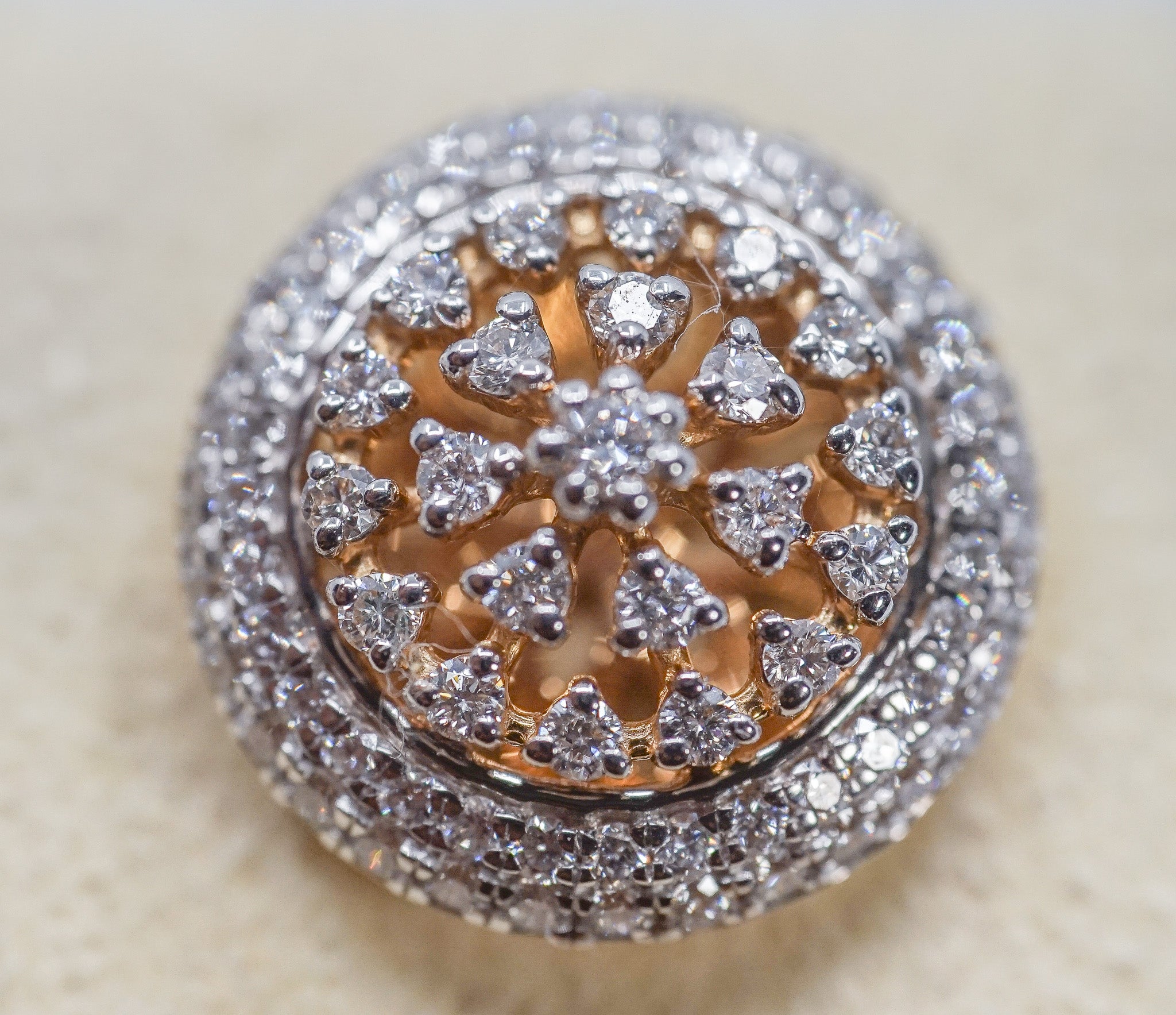 Radiant Halo diamond halo stud earrings in 18k gold with pavé halo and cluster center, 1.13 CTW