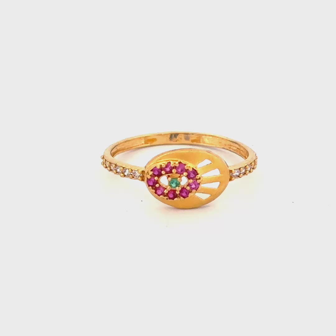 22K Gold Floral Stone Ring wt 1.42g