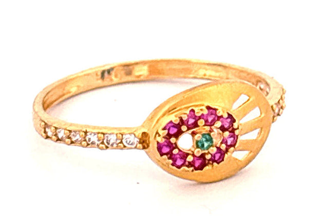 22K Gold Floral Stone Ring wt 1.42g