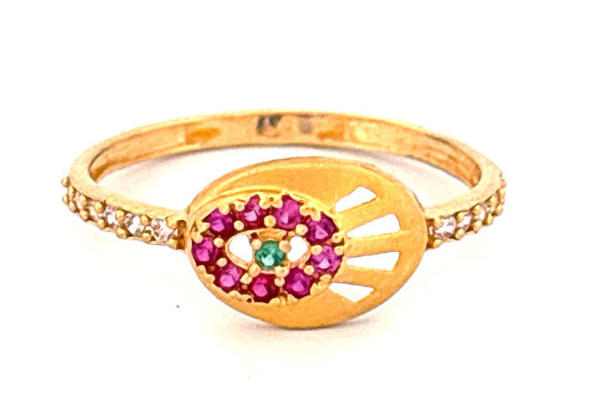 22K Gold Floral Stone Ring wt 1.42g
